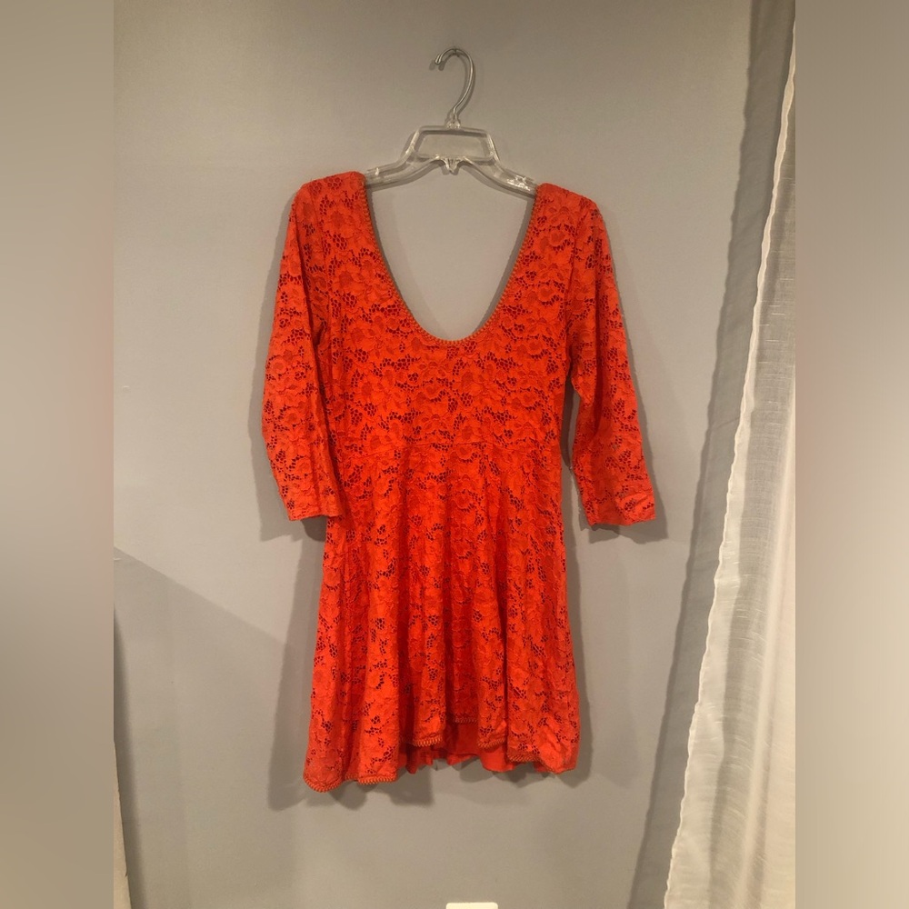 Free People Orange Lace Dress Size Large - Picture 5 of 5